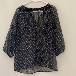 ZOA black and white sheer blouse Front buttons Size XS Length 26” Bust 19”